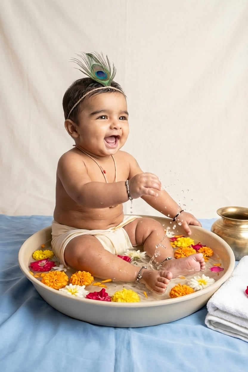 Baby Krishna in temple doorway